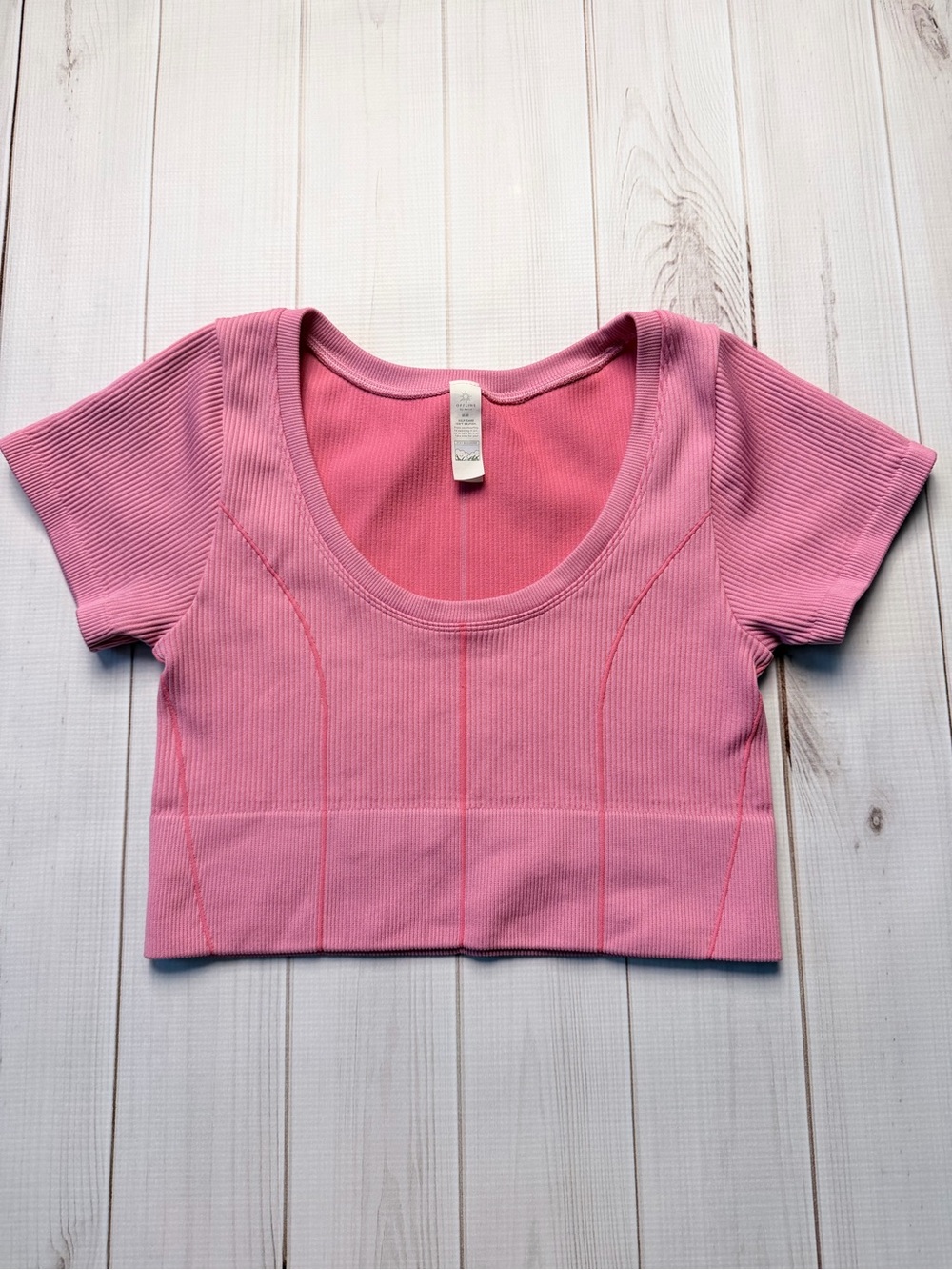 Offline by aerie Pink Ribbed Scoop-Neck Cropped Top - Picture 2 of 7